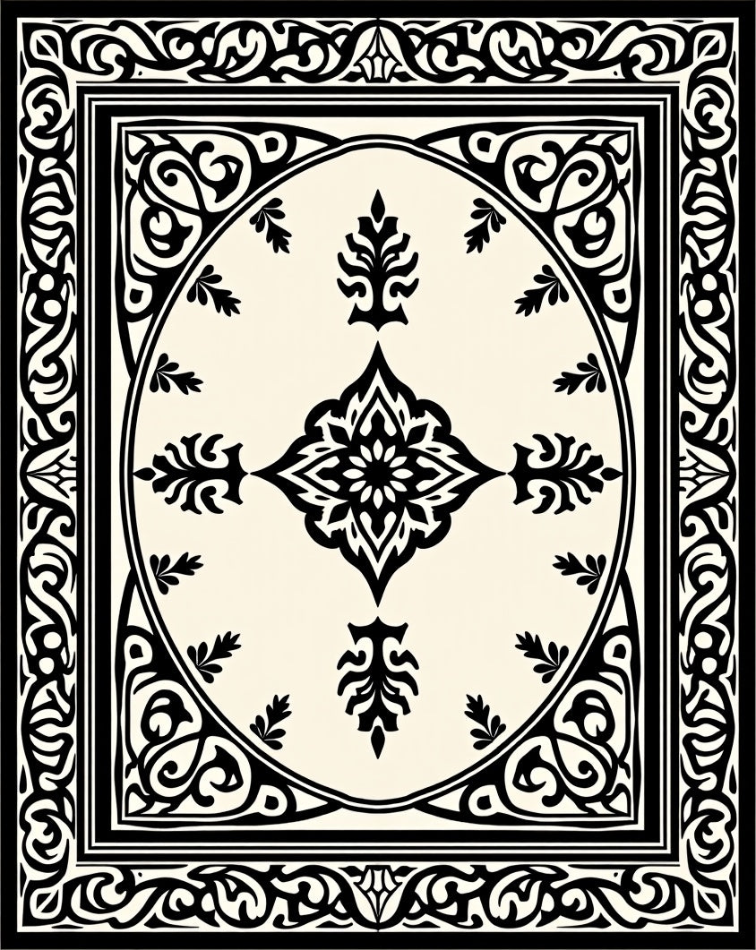 Classic Black Cream Arabesque Frame Rug
