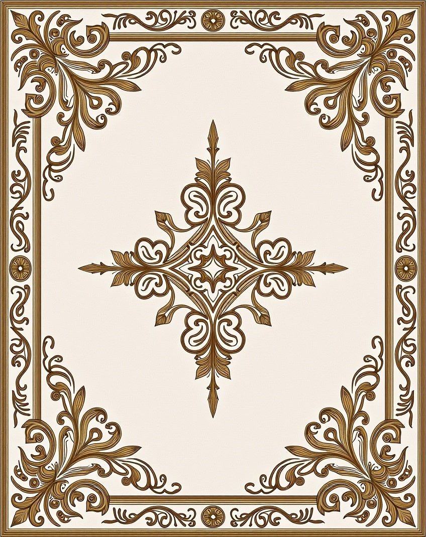 Ornate Gold Filigree Classic Frame Rug