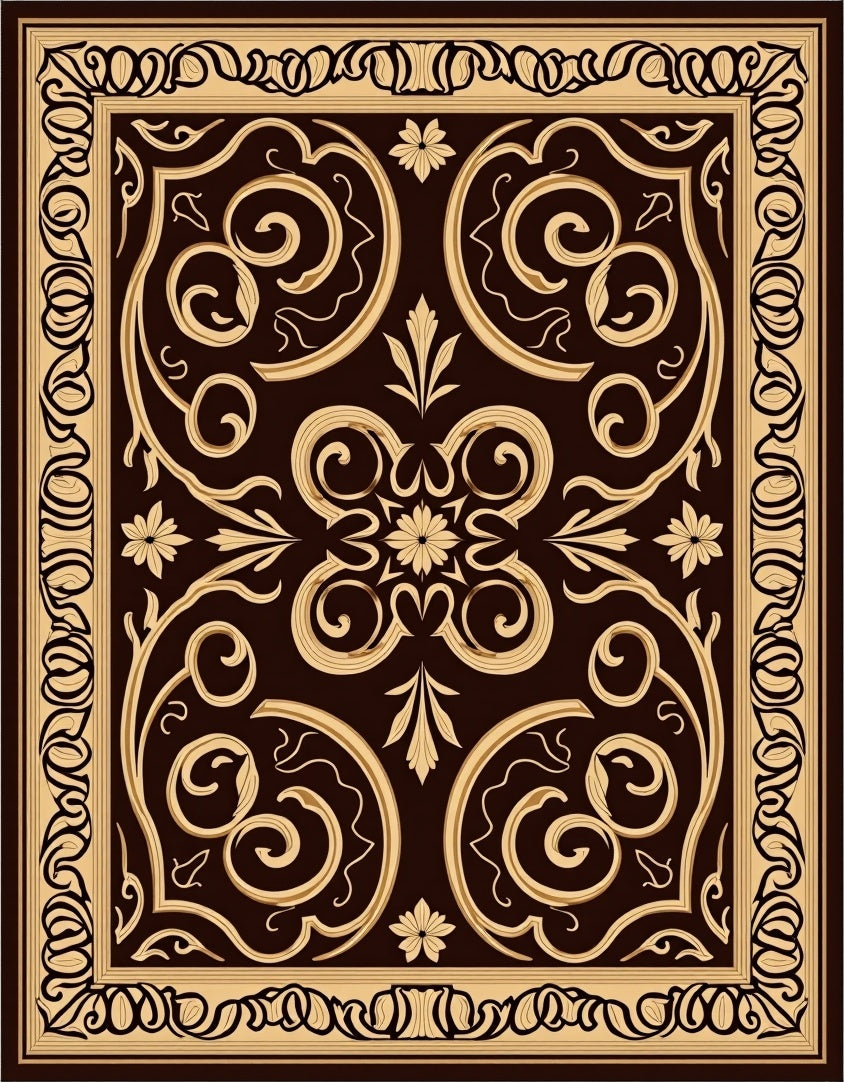 Intricate Floral Scrollwork Brown Rug