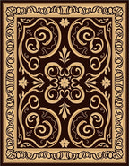 Intricate Floral Scrollwork Brown Rug