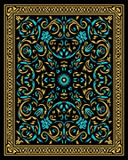 Ornate Teal Gold Floral Mandala Rug
