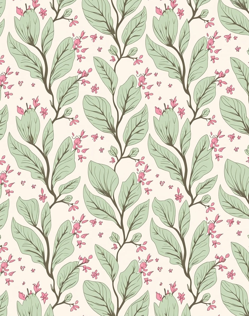 Botanical Leaf and Flower Pattern Rug