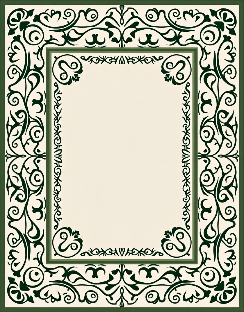 Green Scrollwork Elegant Ornate Rug