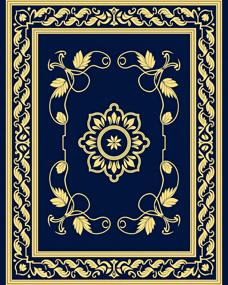 Elaborate Golden Floral Border Design Rug