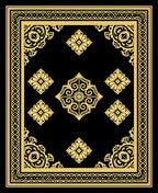 Black Gold Ornate Floral Patterned Rug