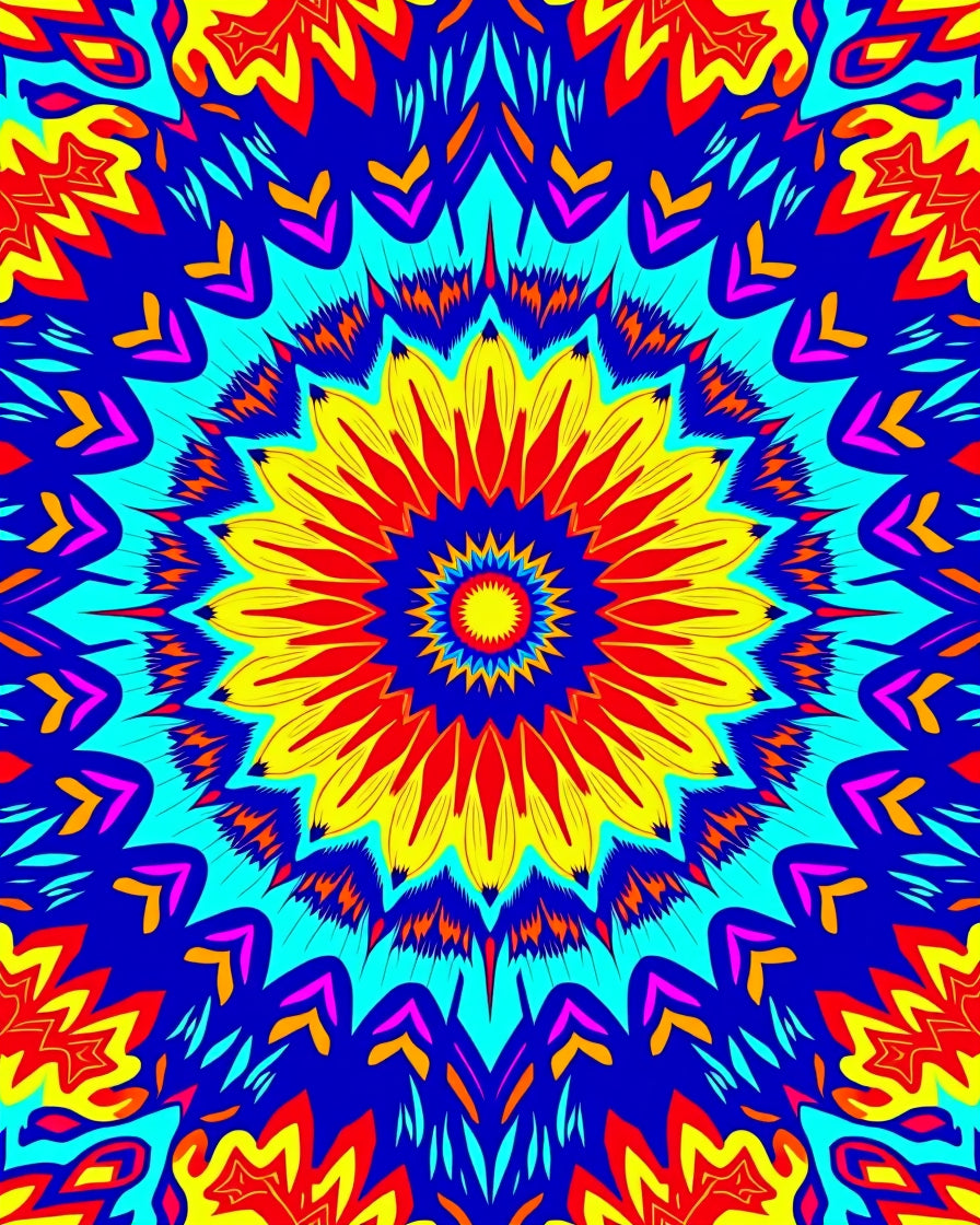Psychedelic Floral Sunburst Pattern Rug
