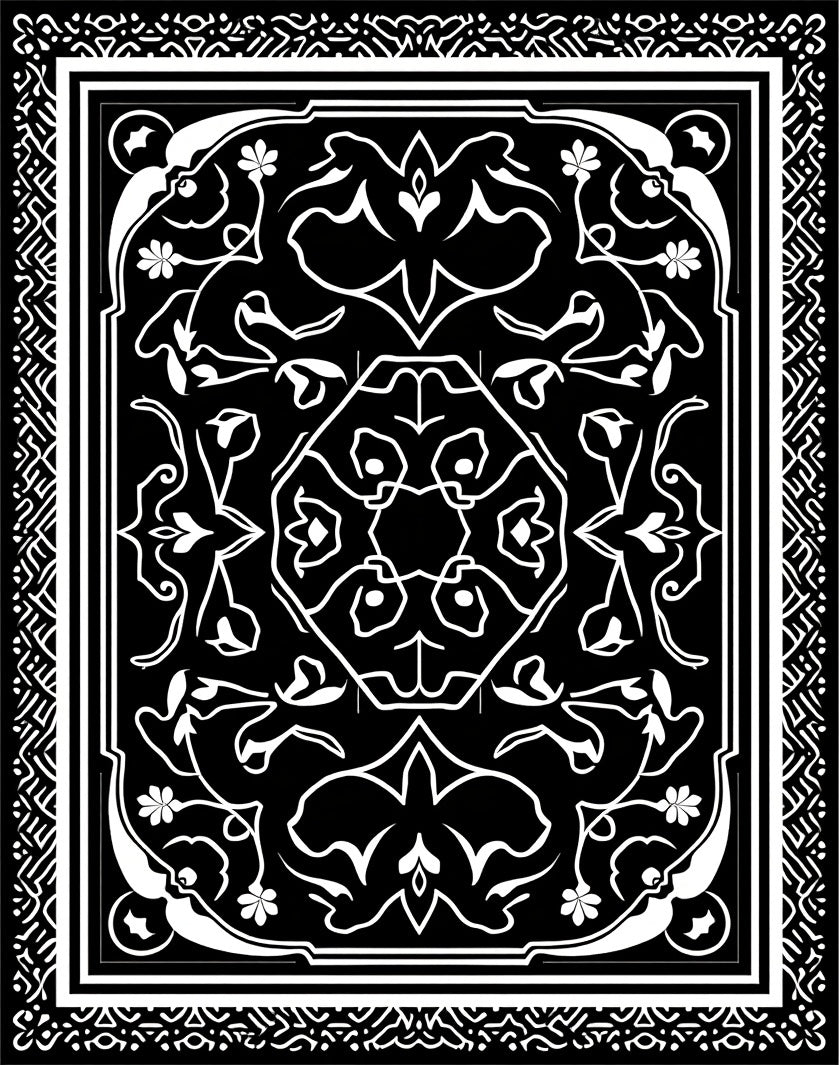 Classic Black White Floral Arabesque Rug