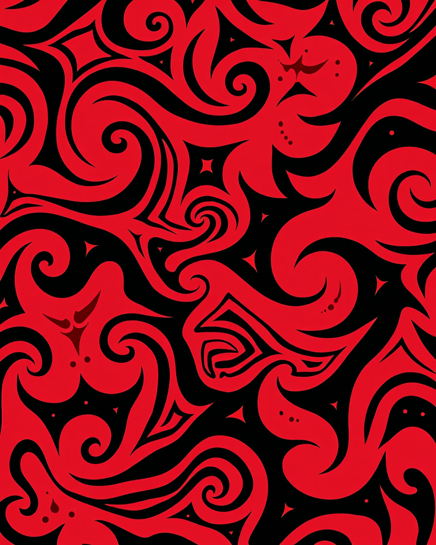 Bold Red Swirl Pattern Rug