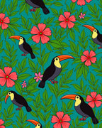 Tropical Toucan Flower Pattern Rug