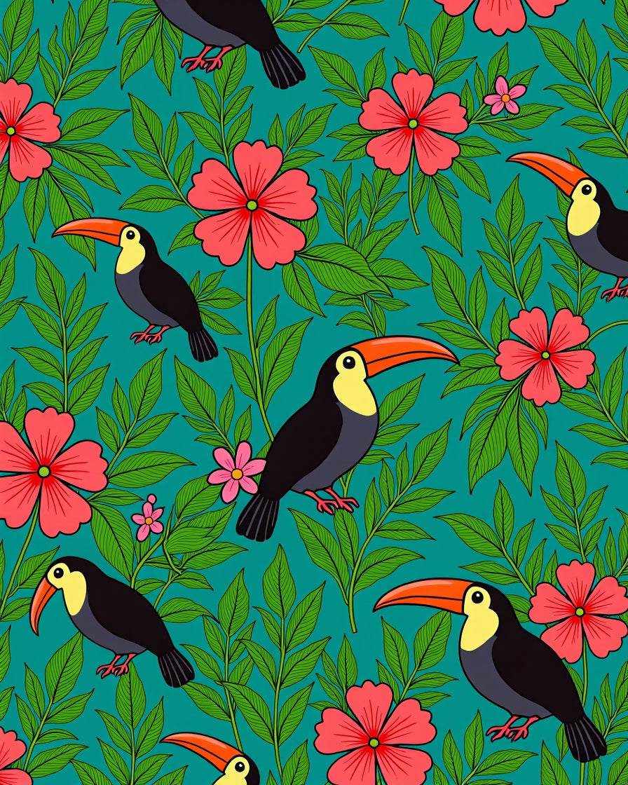 Tropical Toucan Flower Pattern Rug