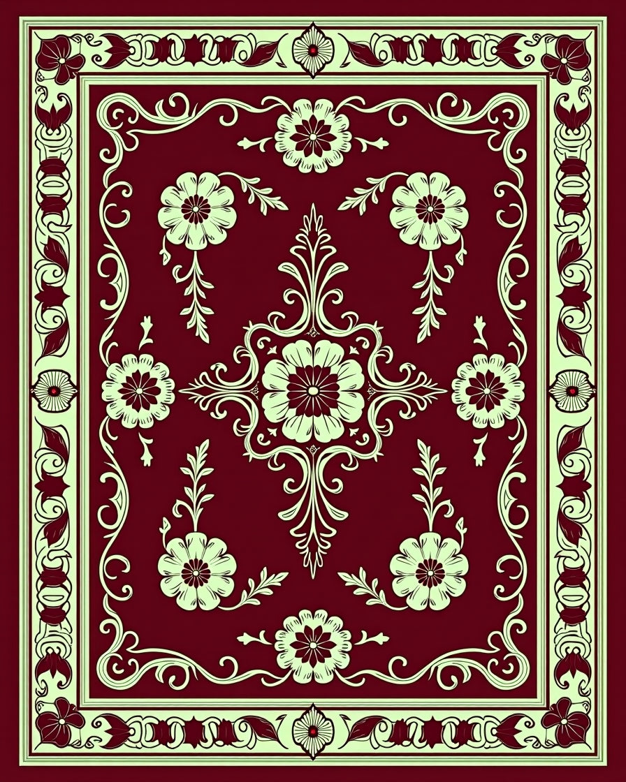 Ornate Floral Border Design Rug