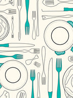 Teal Utensil Collection Cream Rug