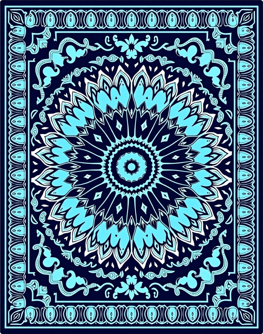 Intricate Teal Mandala Patterned Rug