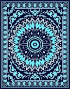 Intricate Teal Mandala Patterned Rug