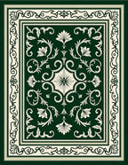 Elegant Green Floral Scrollwork Pattern Rug