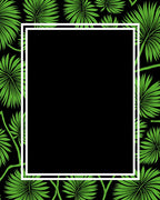 Tropical Leaf Pattern Black Frame Rug