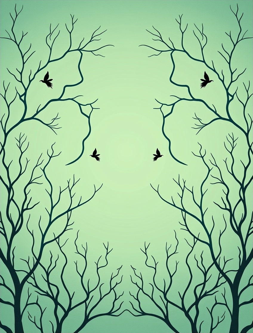 Minimalist Trees Flying Birds Pattern Rug