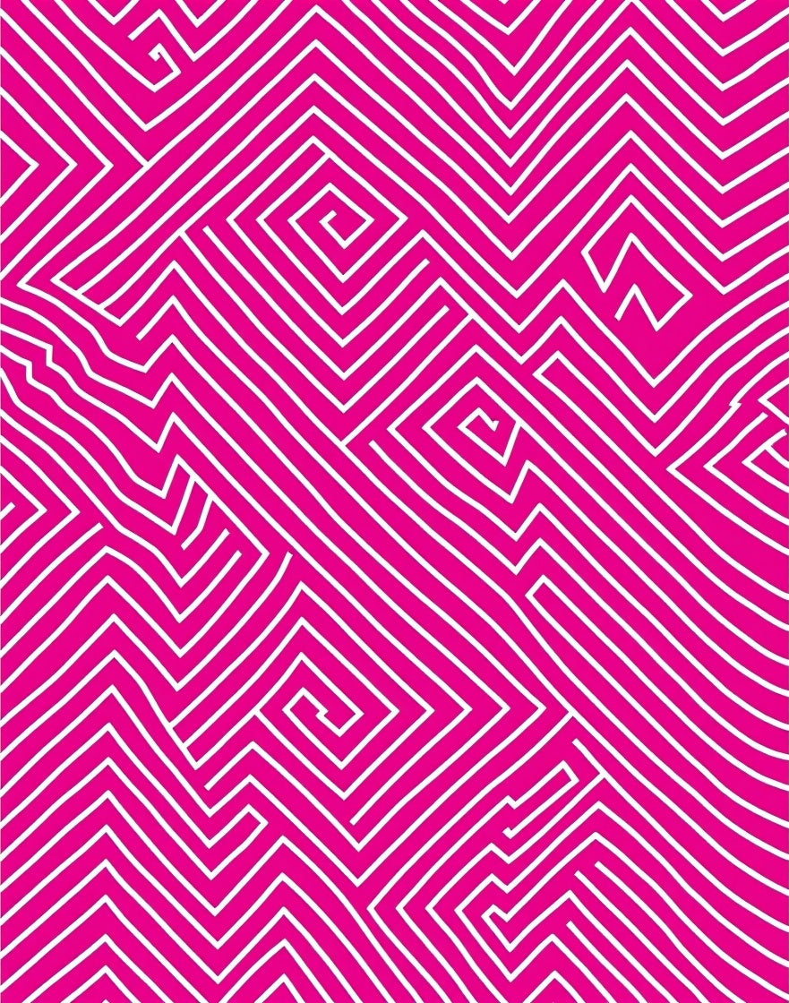 Pink And White Maze Pattern Rug