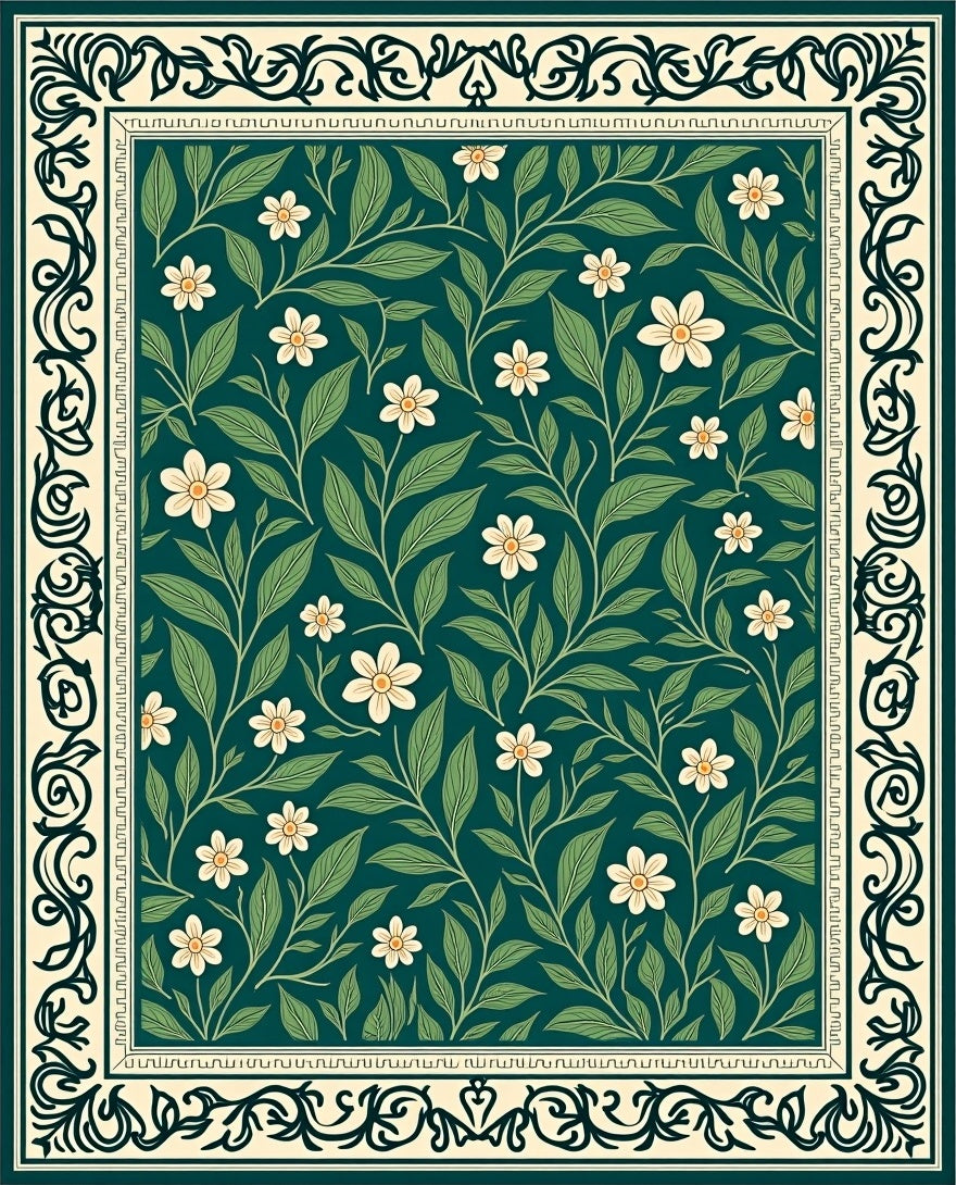 Dark Floral Vine Pattern Rug