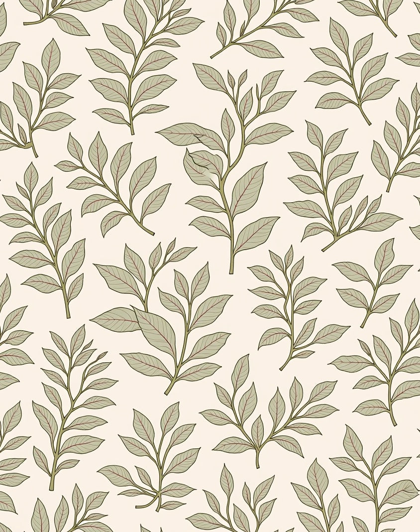 Botanical Branches Leaves Pattern Rug