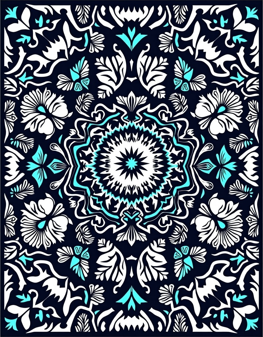 Intricate Floral Mandala With Teal Accents Rug