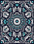 Intricate Floral Mandala With Teal Accents Rug