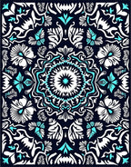 Intricate Floral Mandala With Teal Accents Rug