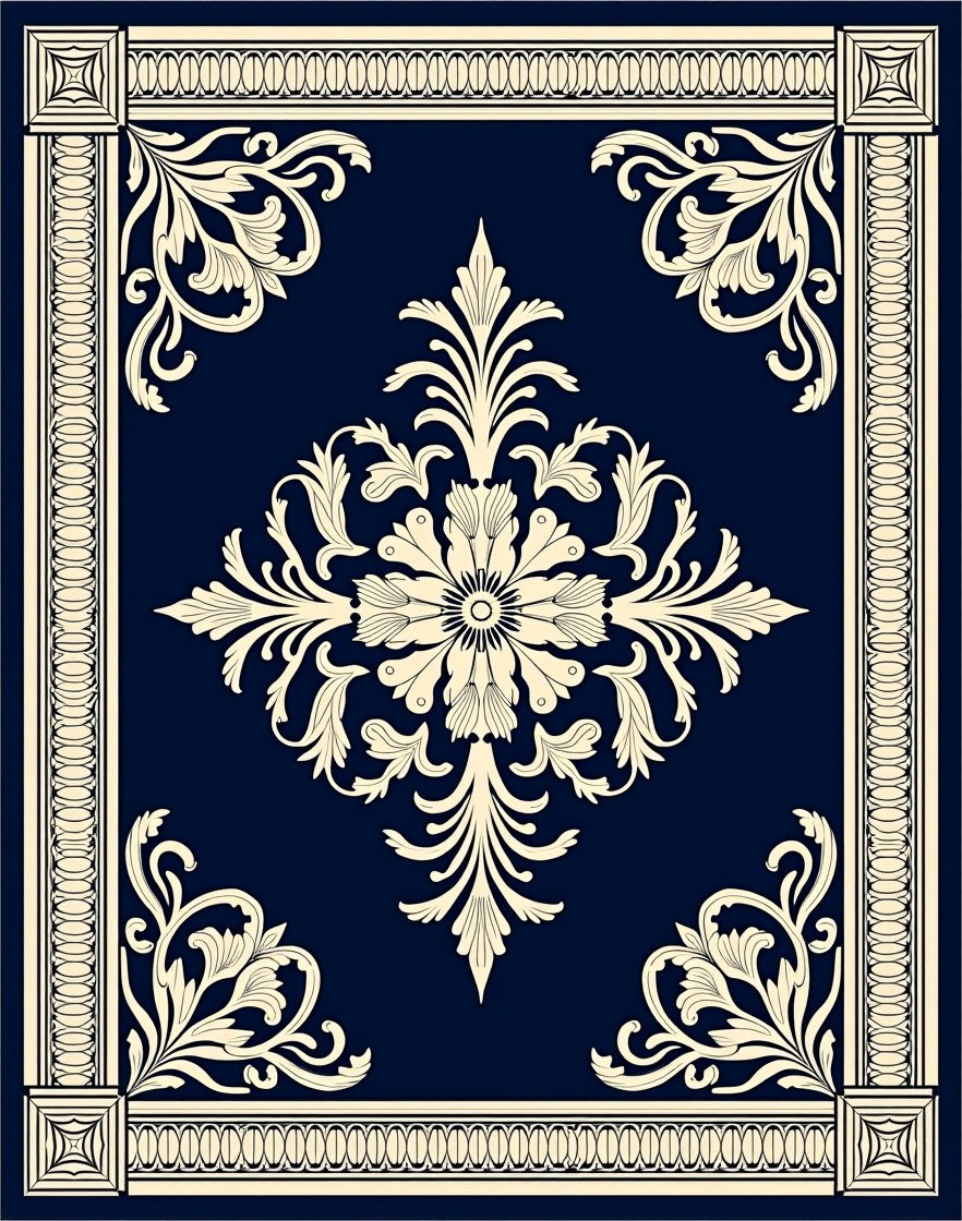 Elegant Cream Floral Damask Outline Rug