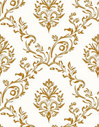 Elegant Gold Swirl Floral Damask Rug
