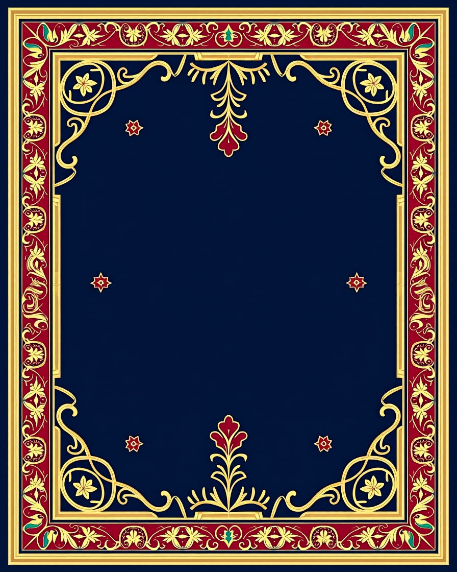 Ornate Gold Red Floral Border Rug