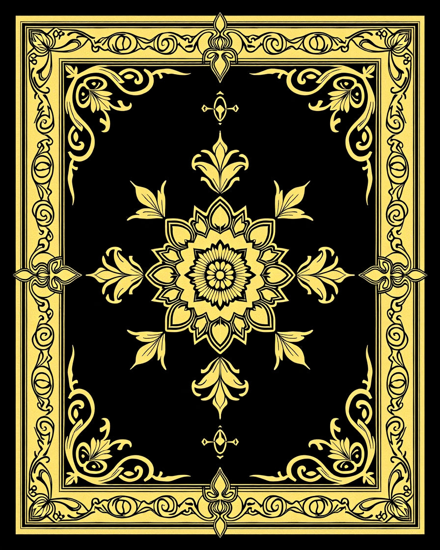 Ornate Golden Floral Centerpiece Rug