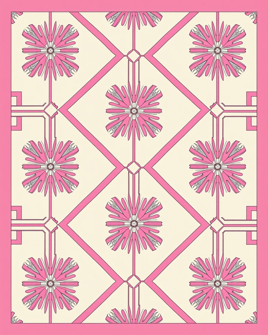 Pink Petal Geometric Patterned Design Rug