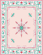 Pink Floral Starburst Border Pattern Rug