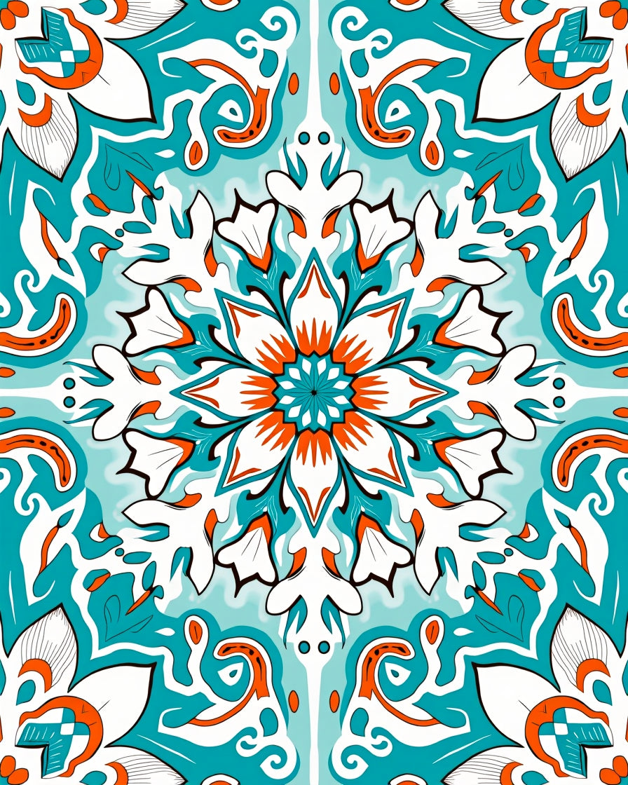 Mandala Floral Pattern With Teal Accents Rug