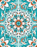Mandala Floral Pattern With Teal Accents Rug