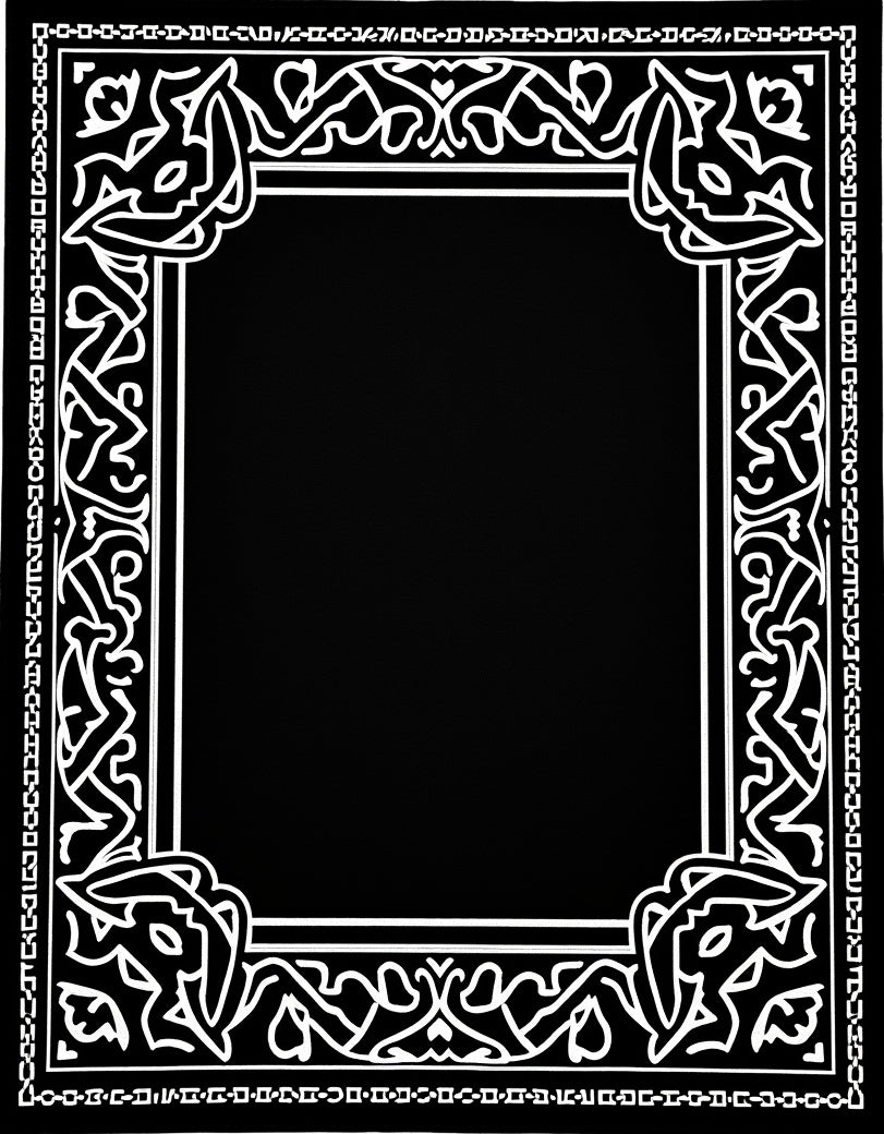 Black White Ornamental Classic Frame Rug