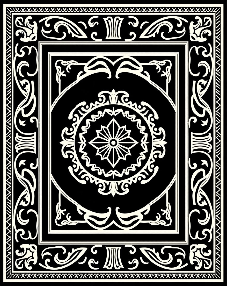 Classic Black Cream Medallion Rug