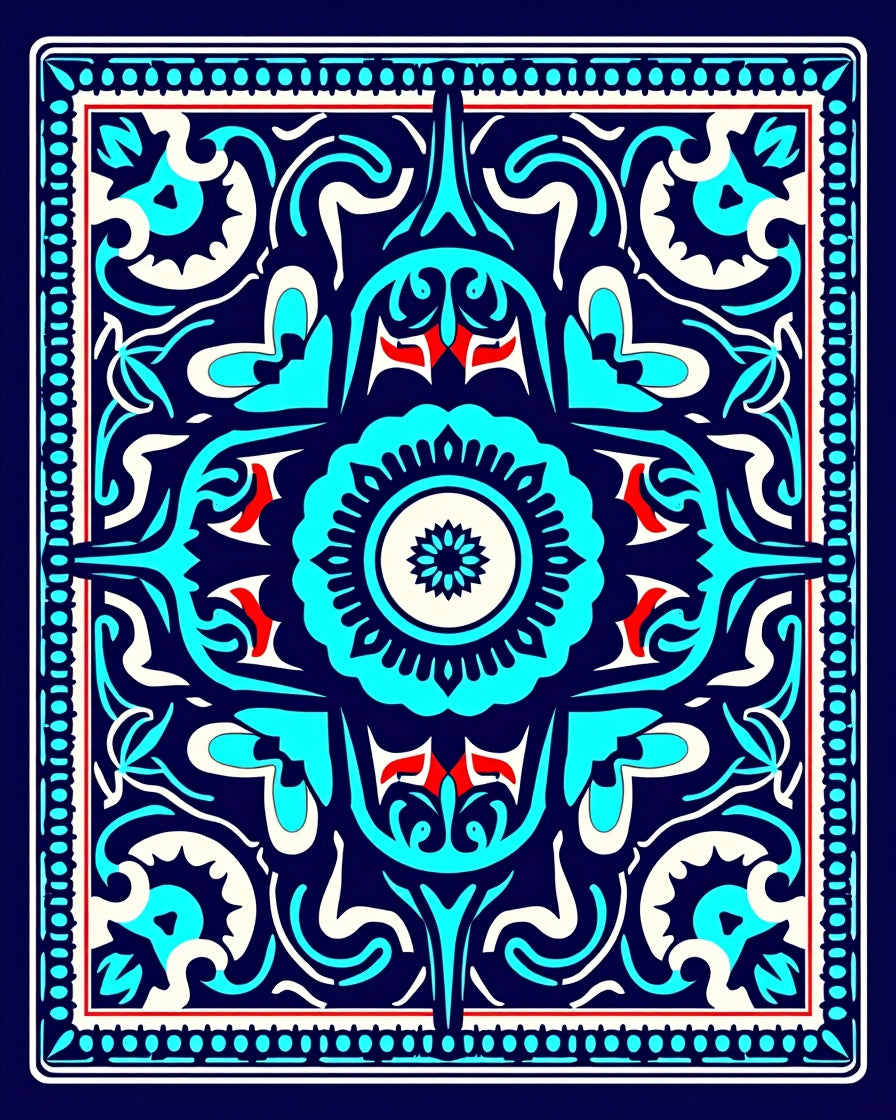 Bold Blue Floral Medallion Design Rug