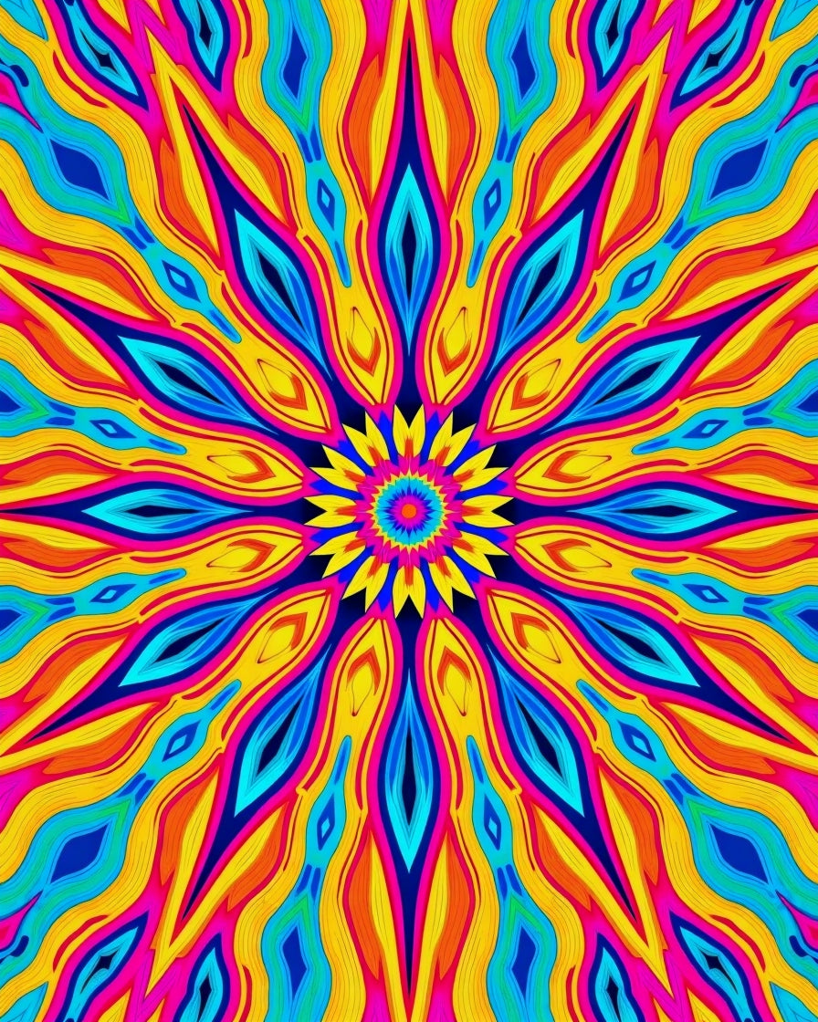 Vibrant Psychedelic Floral Mandala Rug