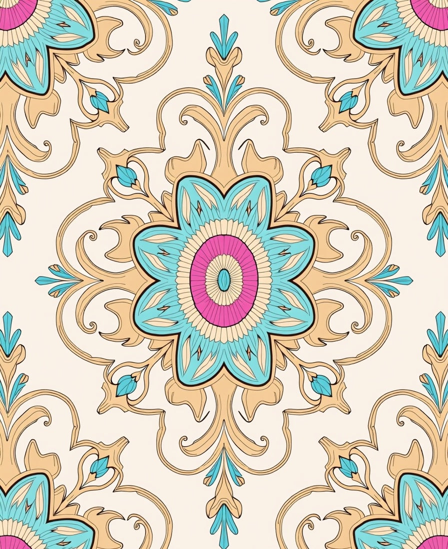 Detailed Floral Scroll Pattern Design Rug