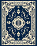 Navy Cream Floral Medallion Border Design Rug