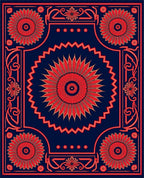 Bold Red Floral Sunburst Pattern Rug