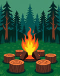 Campfire Scene Woodland Design Rug