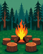 Campfire Scene Woodland Design Rug