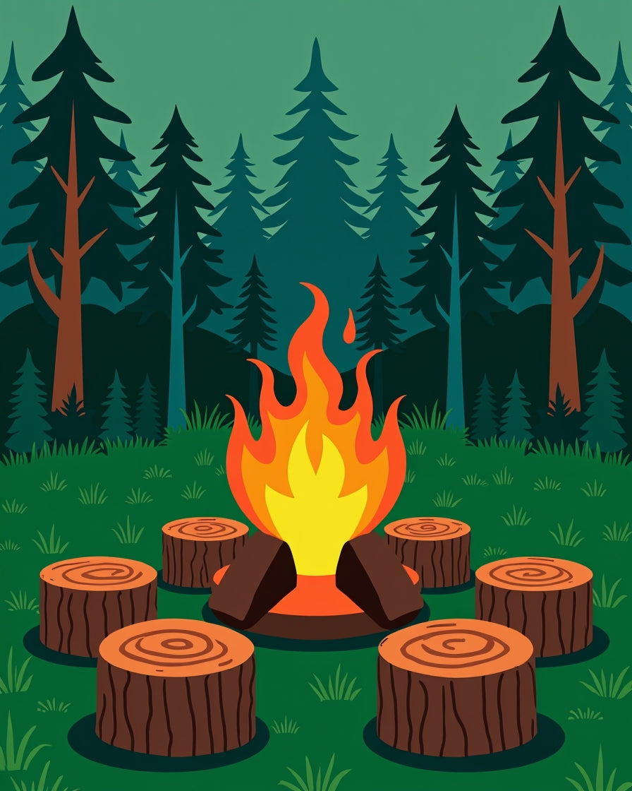 Campfire Scene Woodland Design Rug