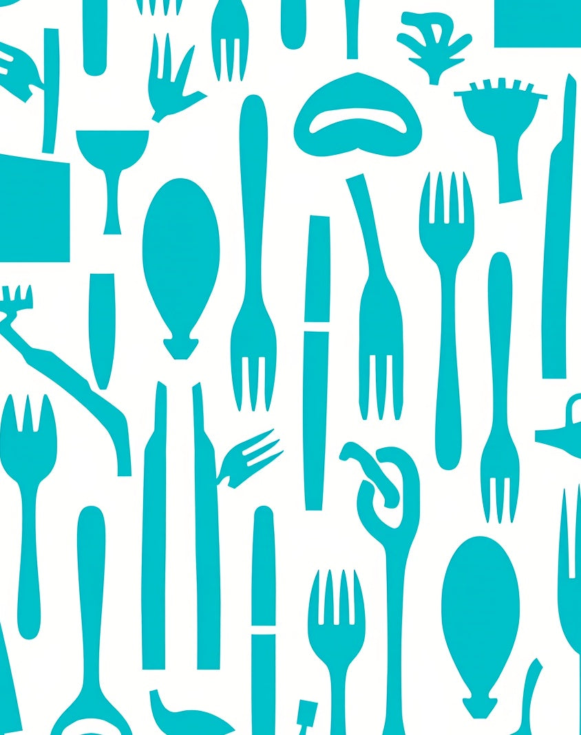Teal Flatware Collage Art Rug
