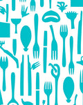 Teal Flatware Collage Art Rug