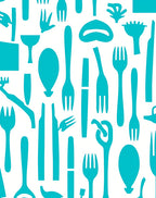 Teal Flatware Collage Art Rug