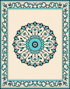 Intricate Cyan Mandala Border Design Rug