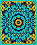 Bold Teal Yellow Sunburst Medallion Rug